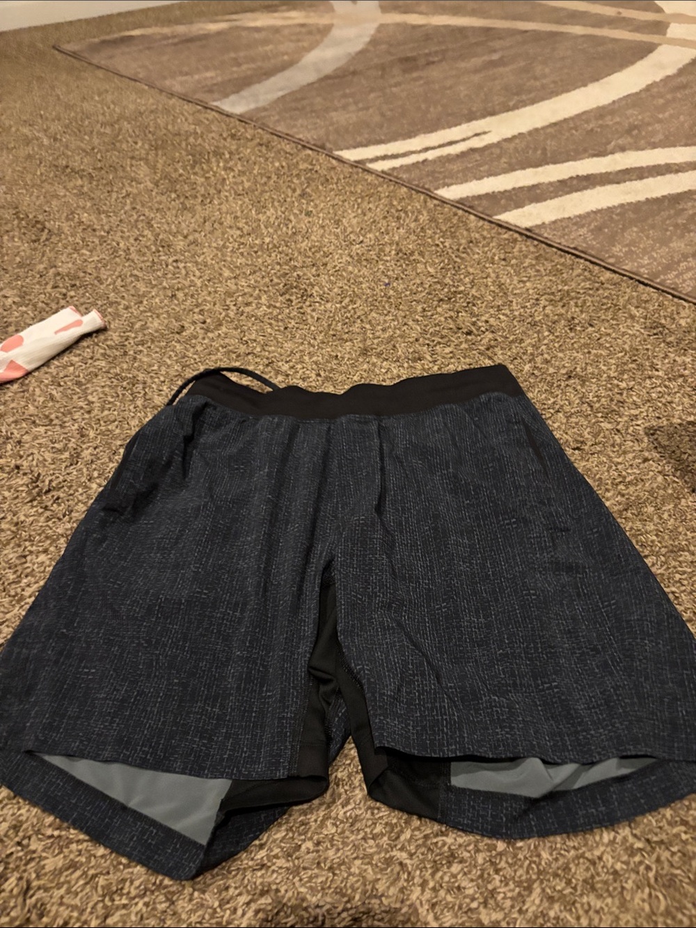 lululemon athletica Men's Navy Heather Athletic Shorts with Black Waistband